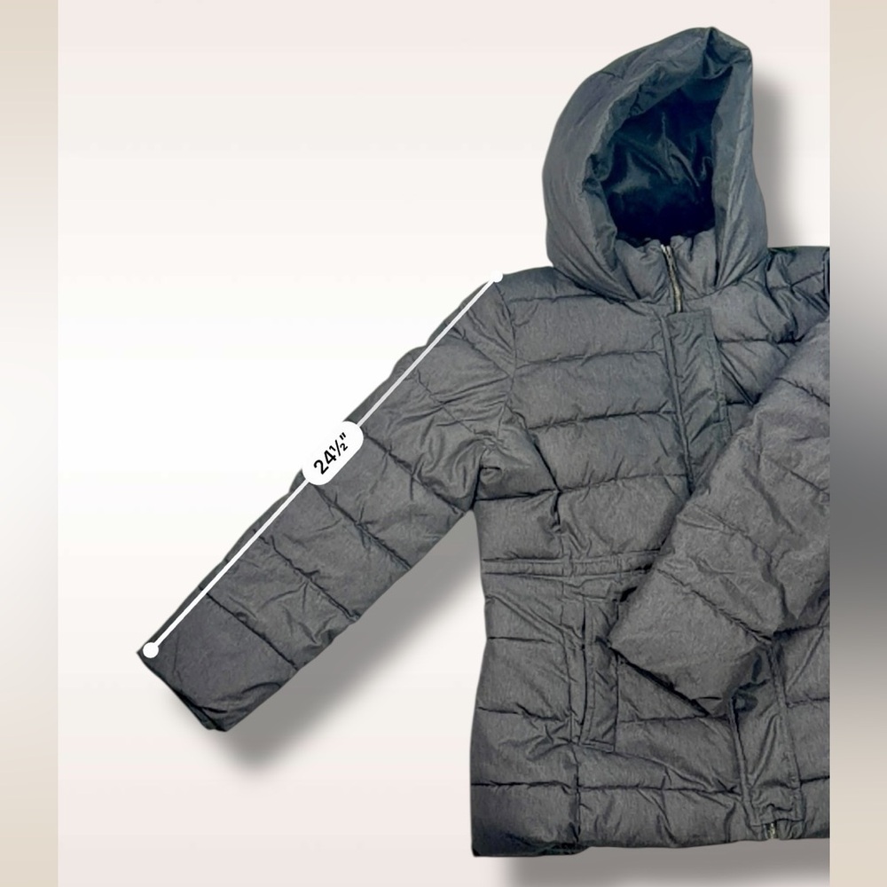 GAP Mid Puffer Jacket Silver Heather Hooded Faux-Fur Lined – Women’s Size XL - Picture 15 of 17